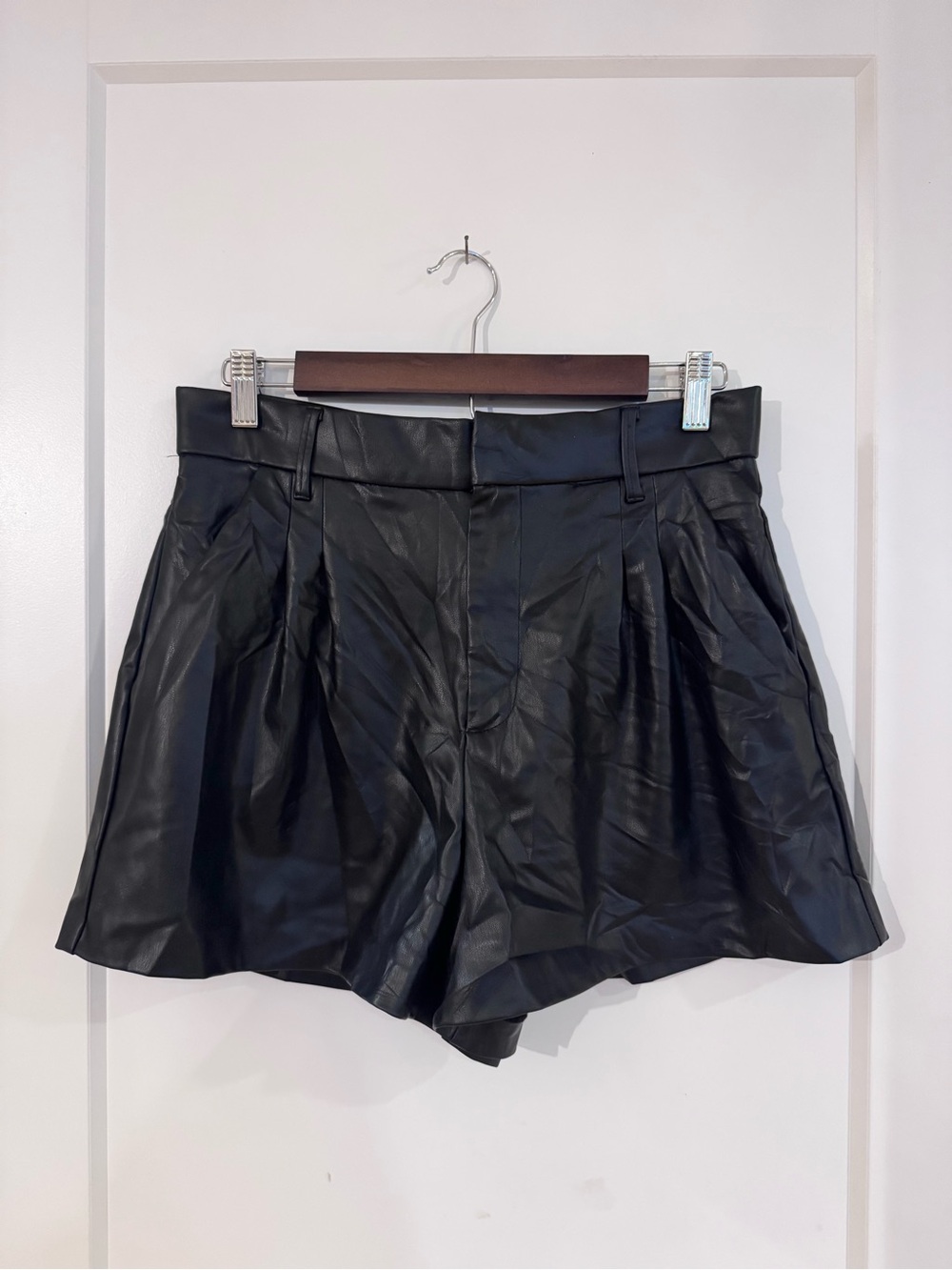 Zara Black High-Waist Faux Leather Shorts